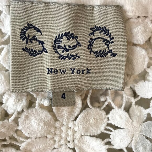 Sea New York White 100% Cotton Top With Open Daisy Crochet Back Size 4 - Picture 6 of 7